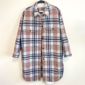 Zara Long Overshirt Shacket Plaid Shirt Jacket Red Blue Size M